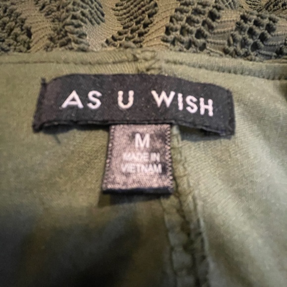 As U Wish Olive Wavy Perforated Design Dress M (jrs.) FREE SHIP - Picture 4 of 5